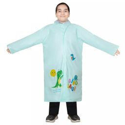 Allextreme Raincoat Aquamarine Color Dino Print Size 2XL with Hood, School Bag Cover and Carry Pouch for Kids (8-10 Years), ALE-00U-34