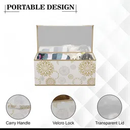 Aura White & Gold-Toned 4 Pieces Floral Printed Drawer Organiser With Transparent Lid image 2