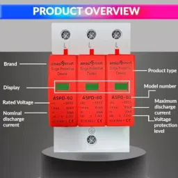 amiciSmart AC Surge Protector 385 V 30 KA to 60 KA SPD Lightning Protection Device, 1x3P-SPD-AC-60KA image 4