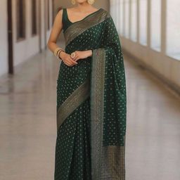 Peachmode Ethnic Motifs Woven Design Zari Pure Silk Banarasi Saree-image-90