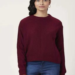 People by Pantaloons Maroon Self Pattern Sweater-image-64