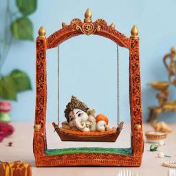 eCraftIndia Multicolor Polyresin Lord Ganesha Idol Resting On A Swing Showpiece Showpieces-0