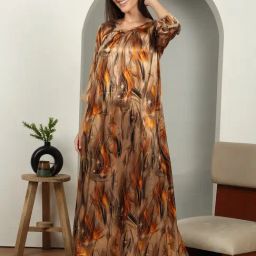 Sweet Dreams Brown Satin Geometric Night Dress-image-39