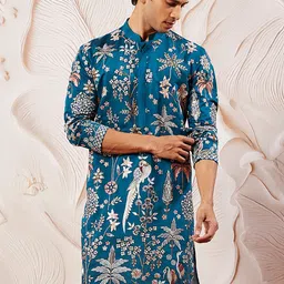 VASTRAMAY Men Floral Embroidered Thread Work Grandeur & Majestic Artwork Kurta-image-47