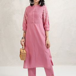 Vishudh Women Ethnic Motifs Embroidered Regular Thread Work Pure Cotton Kurta with Trousers-image-25