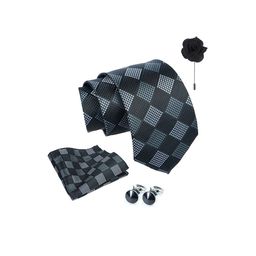 Axlon Men Checked Tie, Cufflinks, Flower Pin & Pocket Square Accessory Gift Set-image-15