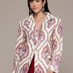 Label Ritu Kumar Floral Printed Open Front Ecru Caprese Blazer-2