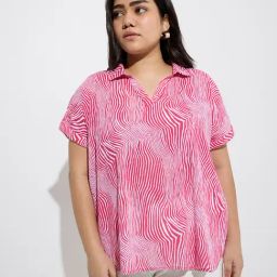 Gia by Westside Fuchsia Abstract Pattern Cotton Blouse-image-1
