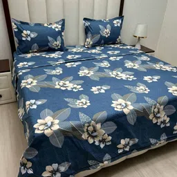 Pure Decor Blue & Beige Floral Polycotton 4 Piece Double King Superfine Bedding Set-image-22