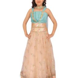 Cutecumber Kids Blue & Beige Embellished Lehenga, Choli with Dupatta-image-51