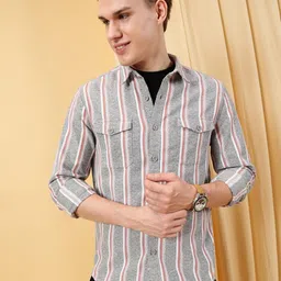 VALEN CLUB Men Opaque Striped Casual Shirt-picture-1