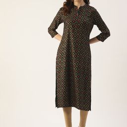 KBZ Women Black & Green Ethnic Motifs Printed Kurta-image-32