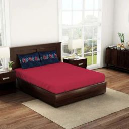 Spaces Bonica Printed Red Cotton Double Bed Sheet with 2 Pillow Covers-image-39