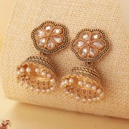 Aatmana Dome Shaped Golden Jhumki Earrings for Women-12