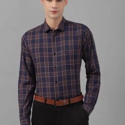 Allen Solly Navy Blue Cotton Slim Fit Checks Shirt-image-15