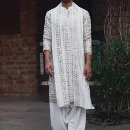 Ankit V Kapoor Rahat Embroidered Silk Georgette Straight Kurta with Salwar & Dupatta-image-26