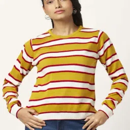 People by Pantaloons Mustard & White Striped Sweater-picture-24