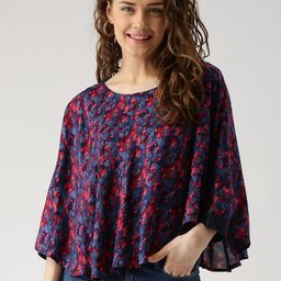 Marie Claire Women Blue & Red Floral Print Cape Top-image-82