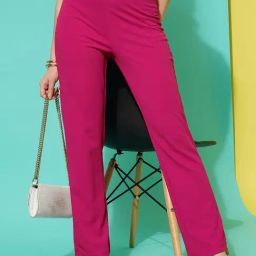 SELVIA Dark Pink Regular Fit Mid Rise Trousers-picture-47