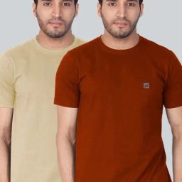 Lux Nitro Beige & Rust Regular Fit T-Shirt Pack of - 2-image-61