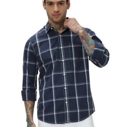 Mufti Navy Slim Fit Check Cotton Shirt-picture-15