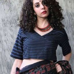 Chidiyaa Black With Blue Strip Block Printed Crop Top-image-7