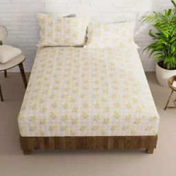 Bianca La-vogue Beige & Yellow Microfibre 152 TC Extra Smooth Double Size Bed Sheet with Pillow Cover-image-66