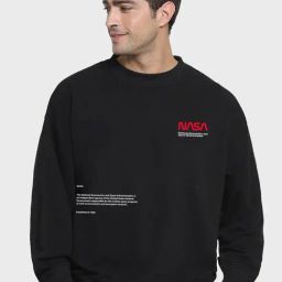Men's Black Out Of Space Graphic Printed Oversized Sweatshirt-image-57