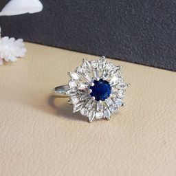PRIVIU Silver-Plated American-Diamond Studded Floral Design Adjustable Finger Ring-11