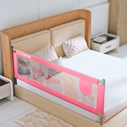 LuvLap Bed Rail Guard Cartoon Print- Pink-17