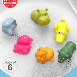 PlayNation Bath In Style Squeeze Toy Set Pack of 6 Jungle Animals- Multicolor-1