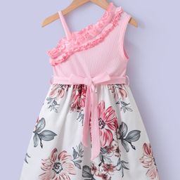 Kookie Kids Sleeveless Frock with Floral Print - Pink-image-30