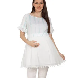 Mom for sure by Ketki Dalal Frilled Half Sleeves Shibori Tie & Dye Maternity Top With Concealed Zipper Nursing Access- Sea Green-picture-44