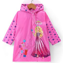 Babyhug Full Sleeves Below Knee Length Raincoat Barbie Print - Pink-image-56