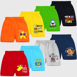 KUCHIPOO Pack of 8 Animals & Sports Theme Printed Shorts - Multi Colour-image-39