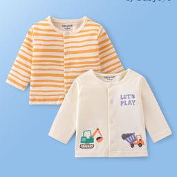Babyoye 100% Cotton Knit With Eco- Jiva Finish Full Sleeves Striped Print & Truck Embroidery Vests Pack of 2 - Multicolour-image-13