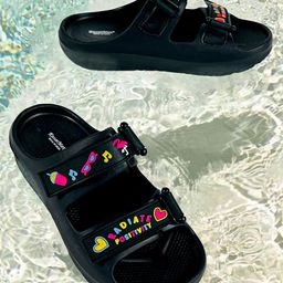 KazarMax Heart & Text Detailed Flamingo Water Proof Sandals - Black-image-60