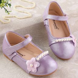 Cute Walk by Babyhug Velcro Closure with Pearls & Floral Applique Ballerinas - Purple-picture-38