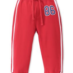 Babyhug French Terry Knit Full Length Track Pant with Number Print - Red-image-62