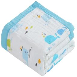 Baby Muslin Organic Cotton Super Soft Absorbent Muslin 6 Layer Blanket - BLUE DOLPHIN-image-35