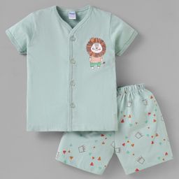 Tango Single Jersey Knit Half Sleeves Shorts Nightsuit with Animal Print - Light Green-image-97