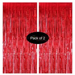 Bubble Trouble 3 ft X 6 ft 10 inches Red Metallic Tinsel Foil Fringe Curtains for Birthday-image-3