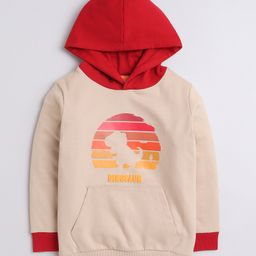BUMZEE Fleece Knit Full Sleeves Dino Printed Hooded Sweatshirt With Kangaroo Pockets - Beige-image-14