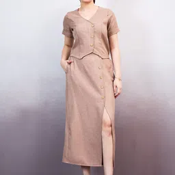 Athena Immutable V-Neck Linen Top With Skirt-image-71
