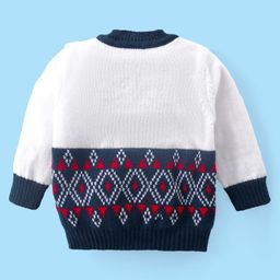Babyhug Knit Full Sleeves Front Open Aztec Design Sweater Set with Cap & Booties - Navy Blue image 3