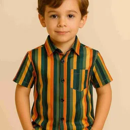 YK Boys Striped Spread Collar Cotton Linen Casual Shirt-picture-15