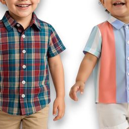 KIDGARB Multi Polycotton Cutaway Collar Printed Shirts-image-51