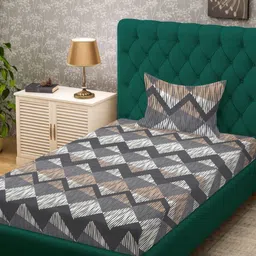 KLOTTHE Grey & White Printed 300 TC Fitted Single Bedsheet Set 2.25 m x 1.50 m-image-89