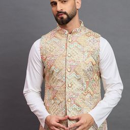 House of Pataudi Embroidered Mandarin Collar Nehru Jacket-picture-12