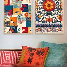 Kotart Brown & Red 2 Pieces Floral & Botanical Printed Wooden Wall Art-picture-28